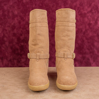 Coach Women Tallulah Brown Suede Fleece Lined Strap Slip Tall Boots sz 5.5