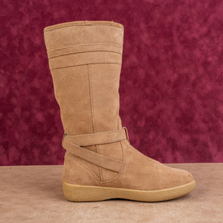 Coach Women Tallulah Brown Suede Fleece Lined Strap Slip Tall Boots sz 5.5