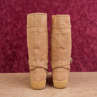 Coach Women Tallulah Brown Suede Fleece Lined Strap Slip Tall Boots sz 5.5