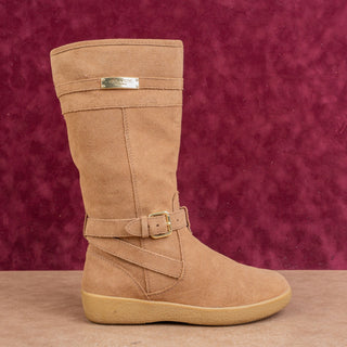 Coach Women Tallulah Brown Suede Fleece Lined Strap Slip Tall Boots sz 5.5