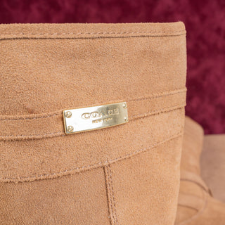 Coach Women Tallulah Brown Suede Fleece Lined Strap Slip Tall Boots sz 5.5