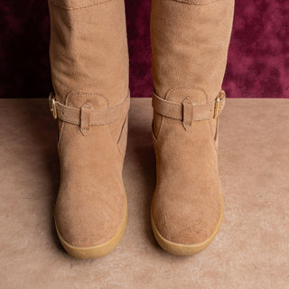 Coach Women Tallulah Brown Suede Fleece Lined Strap Slip Tall Boots sz 5.5