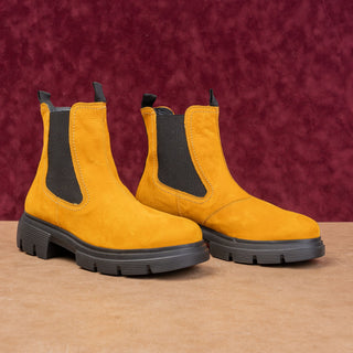 Paul Green Women Junior Platform Mustard Nubuck Suede Chelsea Boots 9US AUS 6.5