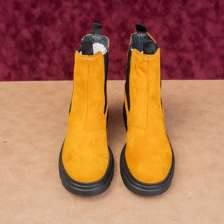 Paul Green Women Junior Platform Mustard Nubuck Suede Chelsea Boots 9US AUS 6.5