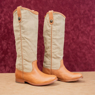 Frye Women Melissa Button Canvas Leather Brown Classic Riding Equestrian Boots 6