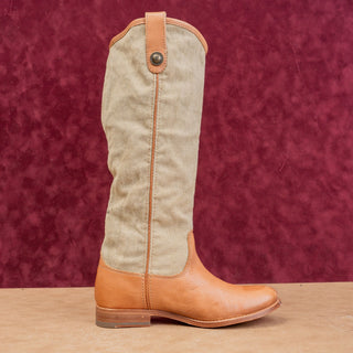 Frye Women Melissa Button Canvas Leather Brown Classic Riding Equestrian Boots 6