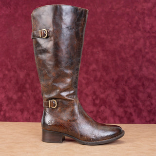 Born Wmn Gibb Distress Brown Leather Wide Calf Riding Equestrian Knee Boots sz 8
