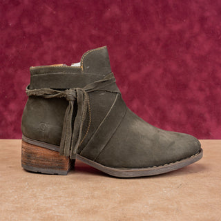 Born Women Montilla Olive Green Suede Modern Western Zip Ankle Boots sz 7.5