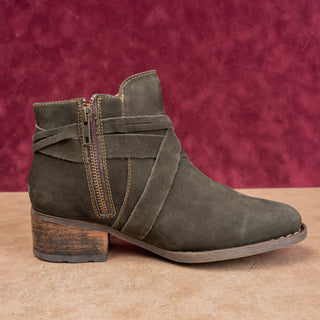 Born Women Montilla Olive Green Suede Modern Western Zip Ankle Boots sz 7.5