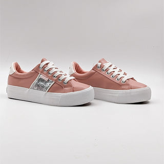 Mudd Women Beyley Glitter Lace-up Pink White Platform Low Top Sneaker size 7