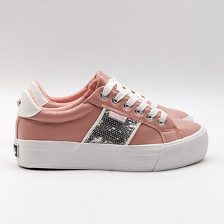 Mudd Women Beyley Glitter Lace-up Pink White Platform Low Top Sneaker size 7