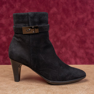 Aquatalia Women Black Suede Fashion Party Night Zip Ankle Boots sz 7.5