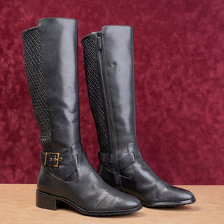 Cole Haan Women GrandOs Black Leather Riding Strap Lug Zip Fashion Boots sz 9.5