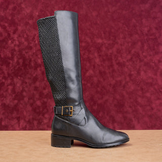Cole Haan Women GrandOs Black Leather Riding Strap Lug Zip Fashion Boots sz 9.5