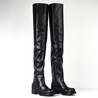 Jeffrey Campbell Women Reflect Square Toe Black Vegan Thigh High Boots size 7.5