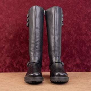 Lucky Brand Women Citere Black Leather Zip Riding Moto Tall Boots 7US EUR 37.5