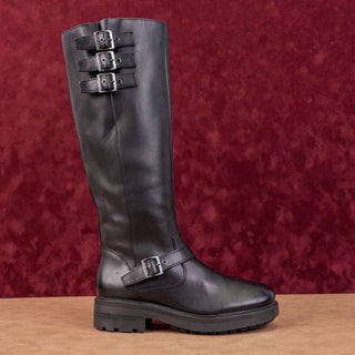 Lucky Brand Women Citere Black Leather Zip Riding Moto Tall Boots 7US EUR 37.5
