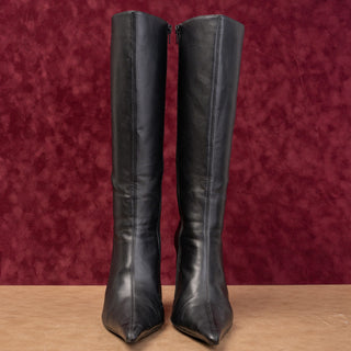 Jeffrey Campbell Wmn Ride Black Leather Pointy Toe Fashion Zip Knee Boots sz 8