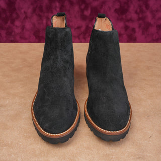 Marc Joseph NY Women Black Suede Fashion Lug Chelsea Ankle Boots sz 9