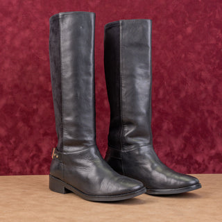 Cole Haan Women Black Leather Slip-on Riding Knee Strap Fashion Boots sz 7.5