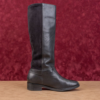 Cole Haan Women Black Leather Slip-on Riding Knee Strap Fashion Boots sz 7.5