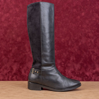 Cole Haan Women Black Leather Slip-on Riding Knee Strap Fashion Boots sz 7.5