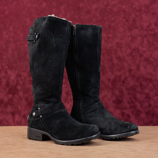 UGG Women Jillian Black Suede Shearling Lined Zip Moto Biker Boots sz 6
