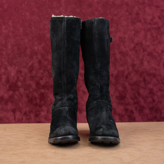 UGG Women Jillian Black Suede Shearling Lined Zip Moto Biker Boots sz 6