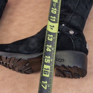 UGG Women Jillian Black Suede Shearling Lined Zip Moto Biker Boots sz 6