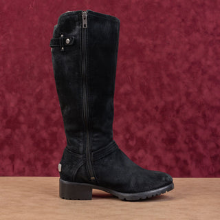 UGG Women Jillian Black Suede Shearling Lined Zip Moto Biker Boots sz 6