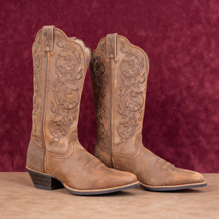 Twisted X Women Fancy Stitched Western Cowboy Brown Leather Festival Boots sz 6