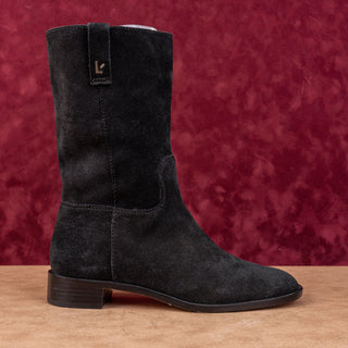 Larroude Women Barb Western Flat Black Suede Slip-on Fashion Boots sz 8.5