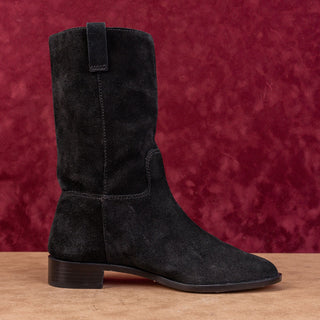 Larroude Women Barb Western Flat Black Suede Slip-on Fashion Boots sz 8.5