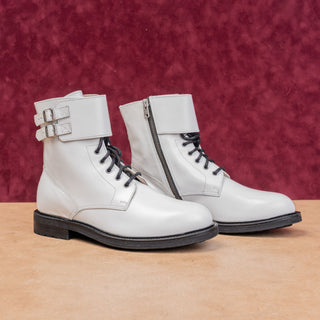 AllSaints Wmn Brigade Lace Zipper Festival White Leather Combat Boots 9US EUR39