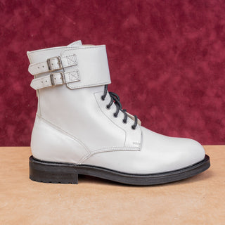 AllSaints Wmn Brigade Lace Zipper Festival White Leather Combat Boots 9US EUR39