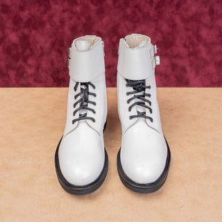 AllSaints Wmn Brigade Lace Zipper Festival White Leather Combat Boots 9US EUR39