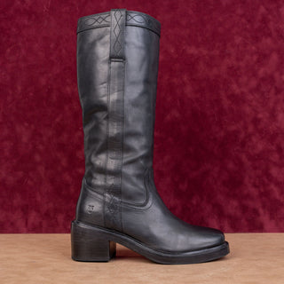 Frye Women Kate Pull on Black Leather Summer Boho Cottage Knee Boots sz 7.5