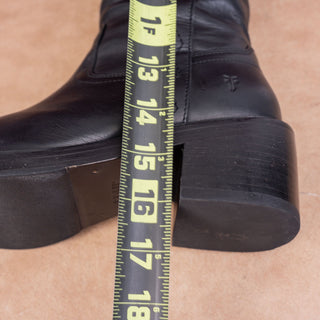Frye Women Kate Pull on Black Leather Summer Boho Cottage Knee Boots sz 7.5
