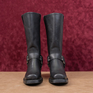 Frye Women Harness 12R Black Moto Biker Leather Mid Calf Boots 7M