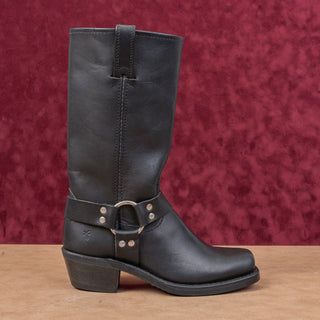 Frye Women Harness 12R Black Moto Biker Leather Mid Calf Boots 7M