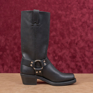 Frye Women Harness 12R Black Moto Biker Leather Mid Calf Boots 7M