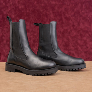 & Other Stories Women Chunky Black Leather Slip-on Ankle Chelsea Boots 8US EUR39