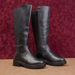 Dune London Wmn Tagu Black Leather Lug Stretch Zip Fashion Boots sz 5US EUR36