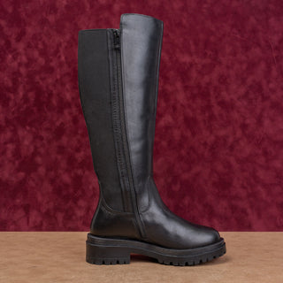 Dune London Wmn Tagu Black Leather Lug Stretch Zip Fashion Boots sz 5US EUR36