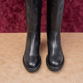 Dune London Wmn Tagu Black Leather Lug Stretch Zip Fashion Boots sz 5US EUR36