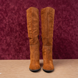 Minelli Women Brown Suede Vintage retro 90s Heel Block Boots sz 9.5US EUR40