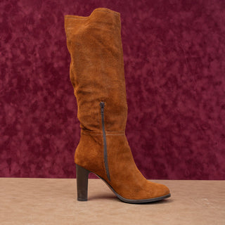 Minelli Women Brown Suede Vintage retro 90s Heel Block Boots sz 9.5US EUR40