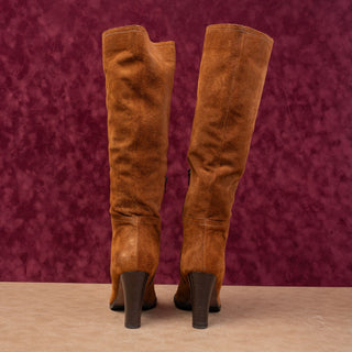 Minelli Women Brown Suede Vintage retro 90s Heel Block Boots sz 9.5US EUR40