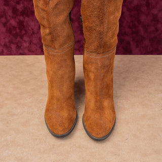 Minelli Women Brown Suede Vintage retro 90s Heel Block Boots sz 9.5US EUR40