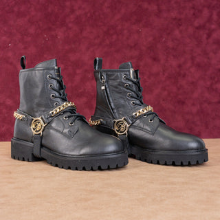 Blumarine Women Logo Chain Harness Combat Boots Size 9.5M EUR 40